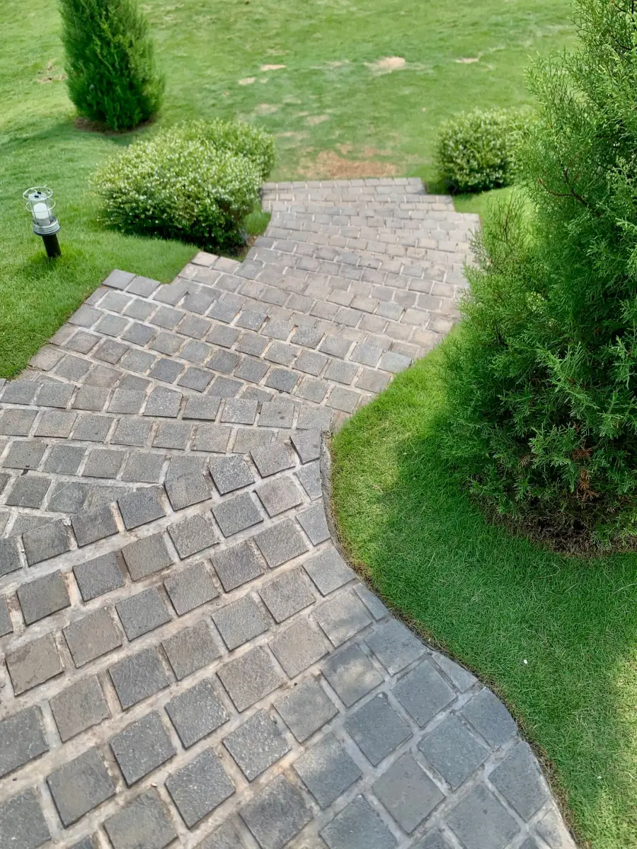 Finished garden with paved steps and new lawn